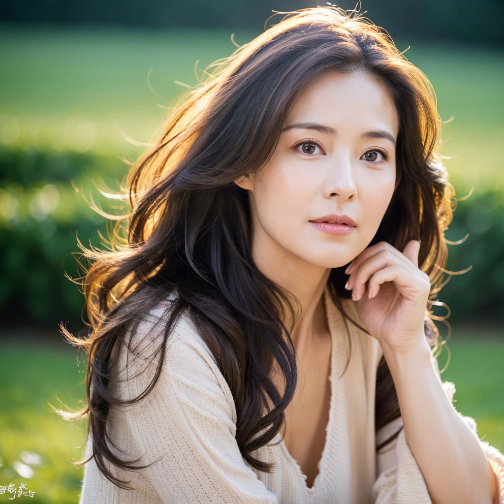 Beautiful mature woman with wavy long hair, Mature Woman, Ultra-high resolution,(Realistic:1.4), ((highest quality)), ((masterpiece)), (be familiar with),