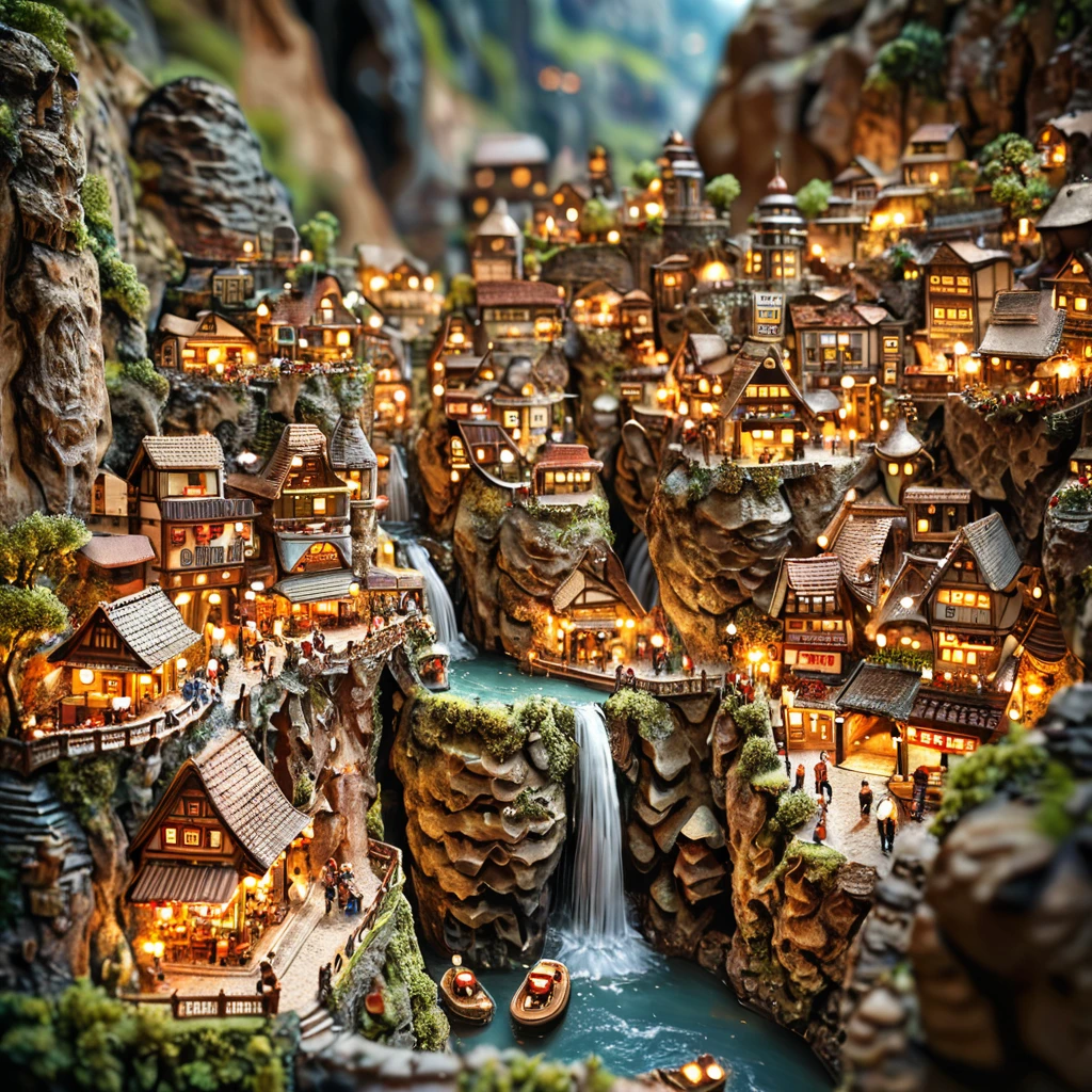 tilt-shift photography,(masterpiece, top quality, best quality),(ultra-detailed, absolutely resolution),((16k, high res)). (A city in a cave))