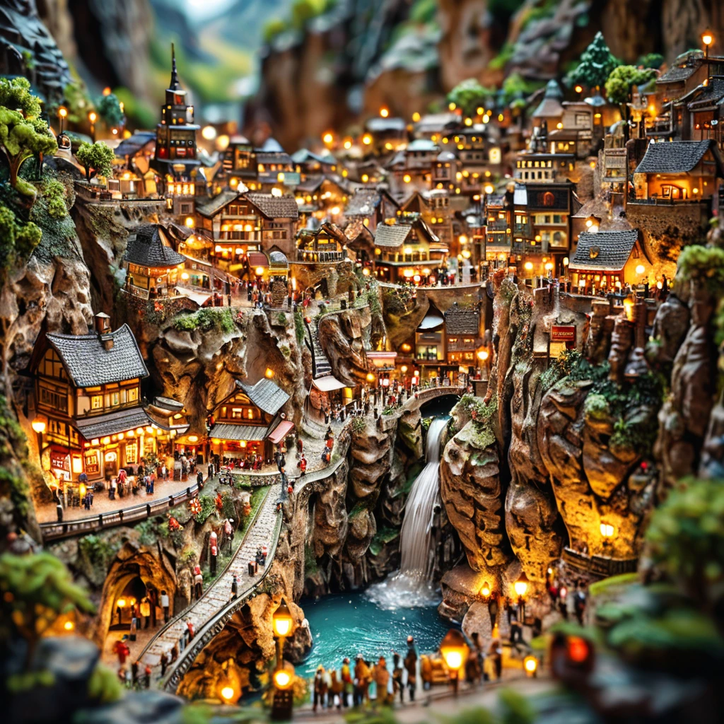 tilt-shift photography,(masterpiece, top quality, best quality),(ultra-detailed, absolutely resolution),((16k, high res)). (A city in a cave))