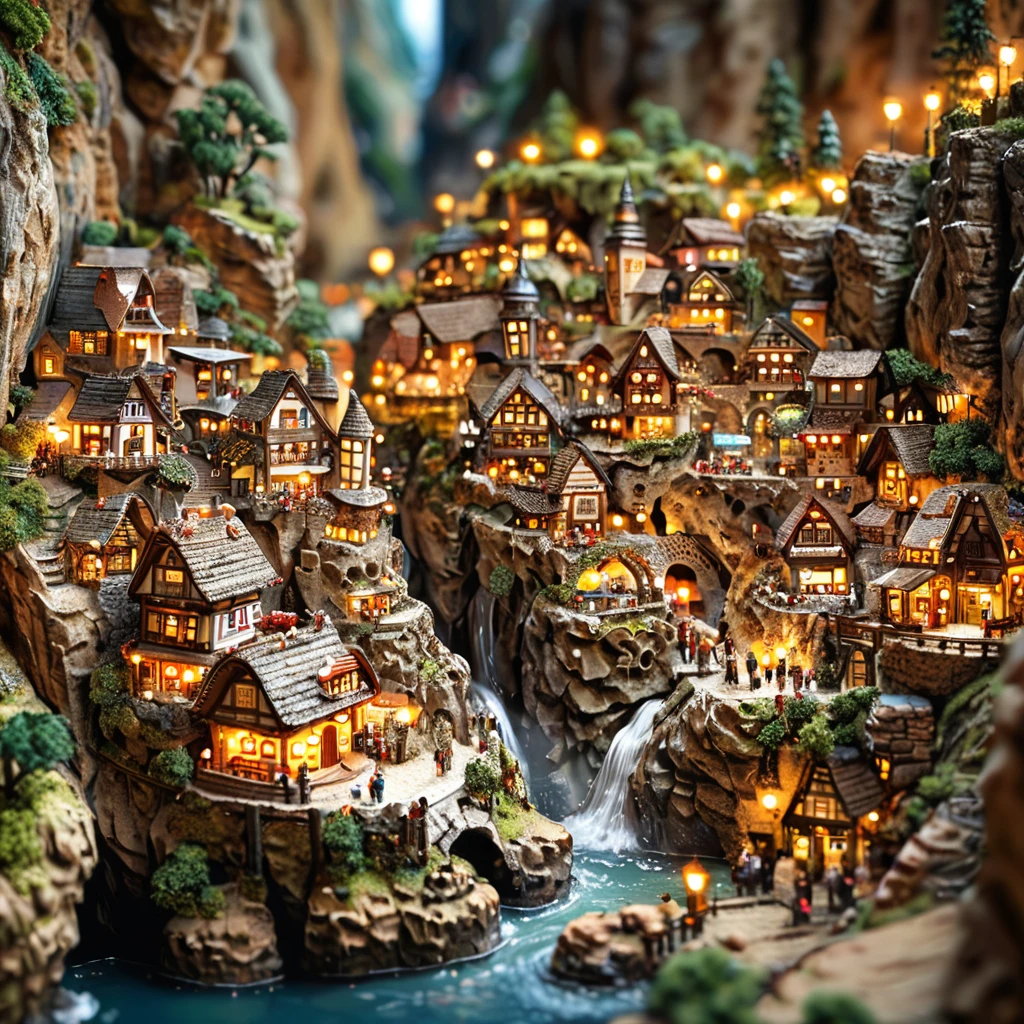 tilt-shift photography,(masterpiece, top quality, best quality),(ultra-detailed, absolutely resolution),((16k, high res)). (A city in a cave))