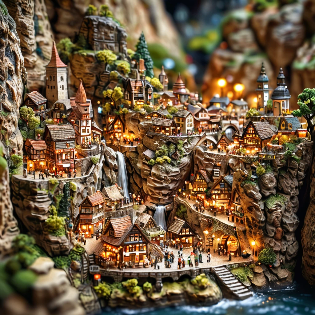tilt-shift photography,(masterpiece, top quality, best quality),(ultra-detailed, absolutely resolution),((16k, high res)). (A city in a cave))