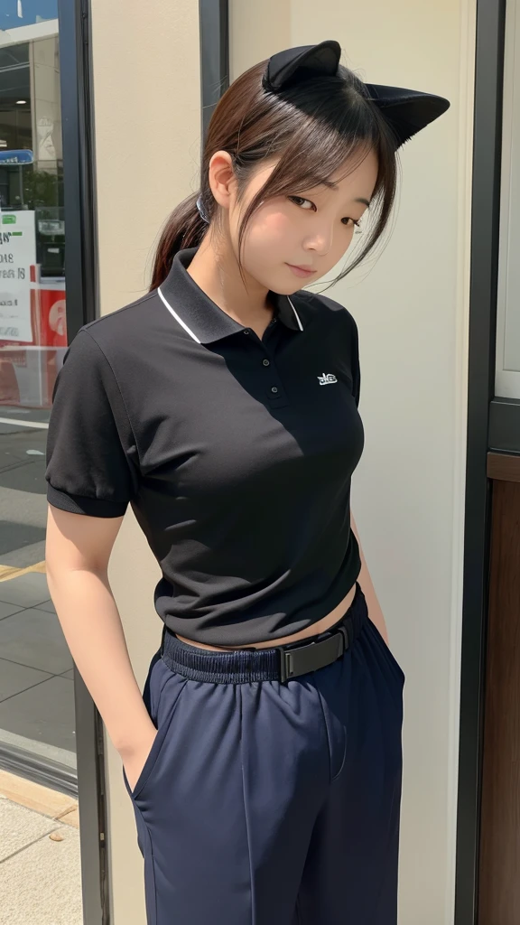 The body is fat、Shiba Inu、The posture is like begging.,
Posture is standing、Posture is upright、The camera is taken from a little distance.、The face is facing forward、The body is fat、The body is fat、The Shiba Inu is wearing tight-fitting pants and a tight-fitting polo shirt.
