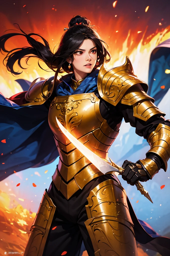 8K,knight with sword,Gorgeous extra large armor(The elaborately crafted coat of arms of a nobleman),classy pants,ultra high resolution,surreal,realistic skin,Black hair short hair,big red eyes,muscular body,Purfluz,background,battlefield,waist armor,delicate hands, Perfect hand shape, character art,Battle scenes,action scene,action pose,masterpiece,Realistic RAW photos of the highest quality。bright colors,rich colors, backlight, movie lights, film grain, born, 50mm lens, Nikon D850,realistic skin,fantasy art,character art,ultra high resolution,realistic scale skin,forage,laugh,dynamic pose,action pose,holding it for a long time, bayonet, Male 1
