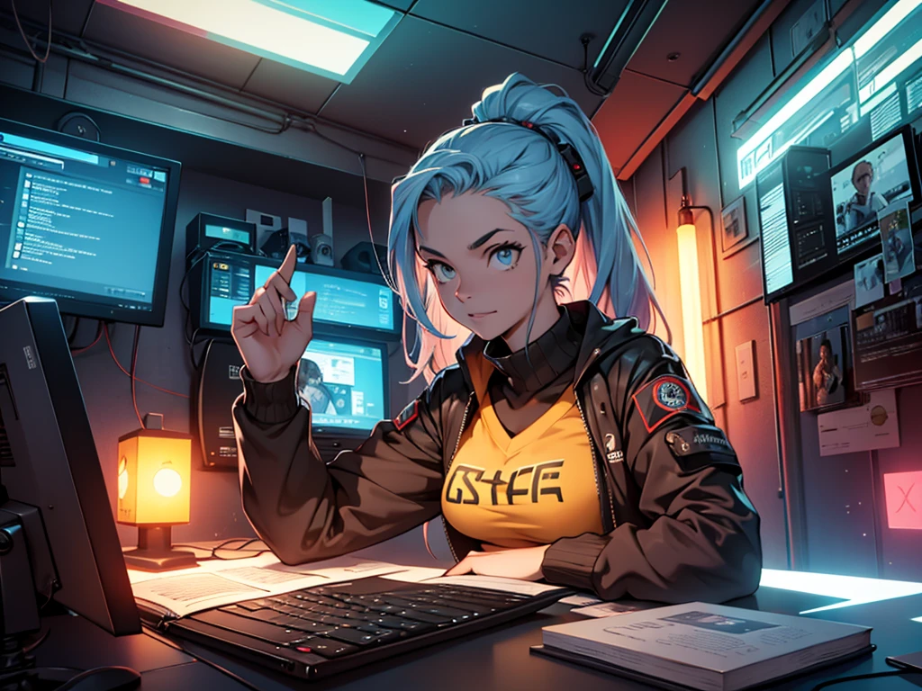 Uma garota de 16 anos, hacker and rebellious technology expert who fights against oppressive systems and for information. She is in her cozy and relaxing room