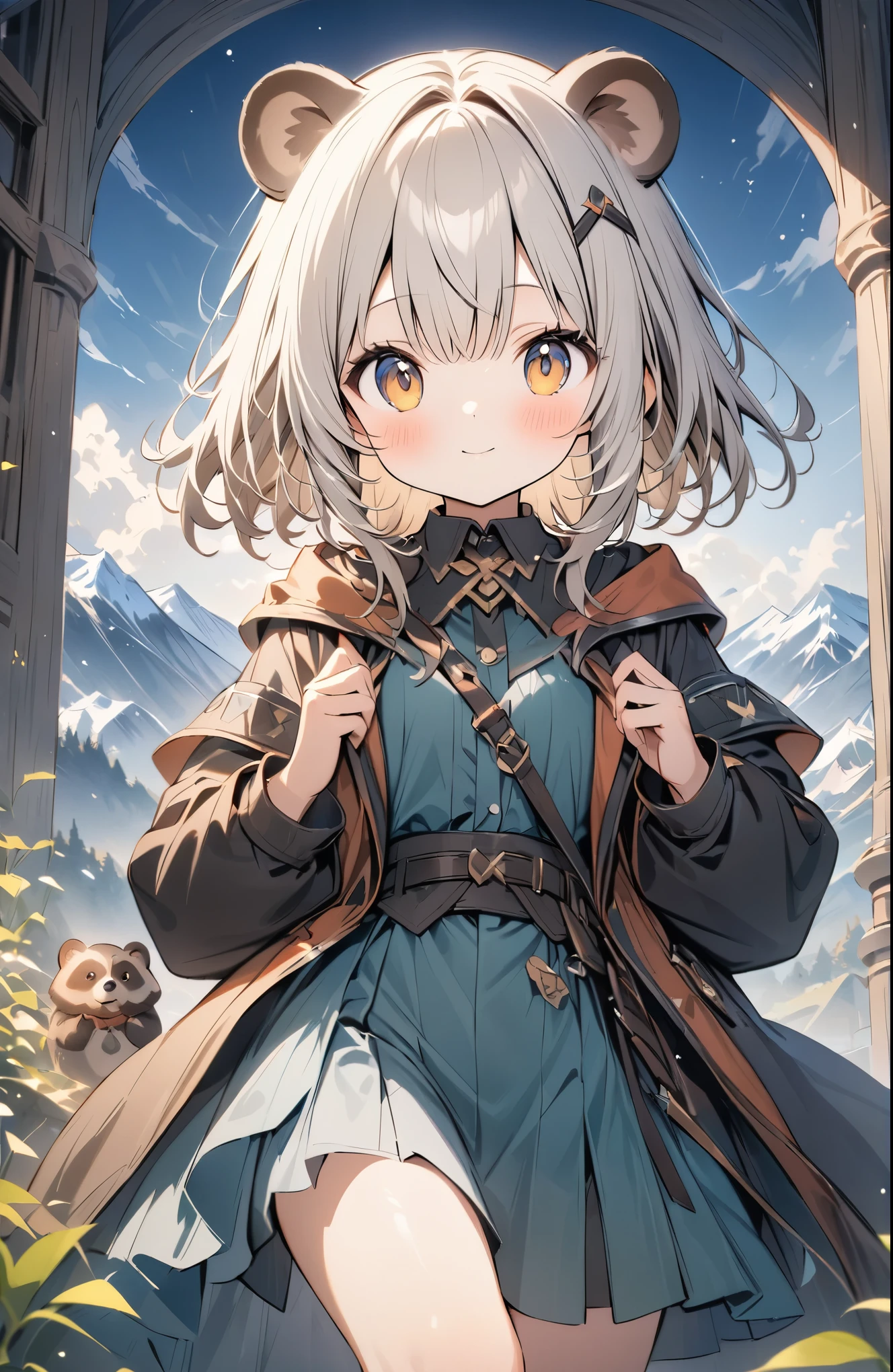 ,超High resolution, Attention to detail, high quality, High resolution, 最high quality, 4K, 8k, Awards, masterpiece,Tanuki Village、Lots of cute raccoons、A raccoon transforms into a human girl、cute、Information in the mountains