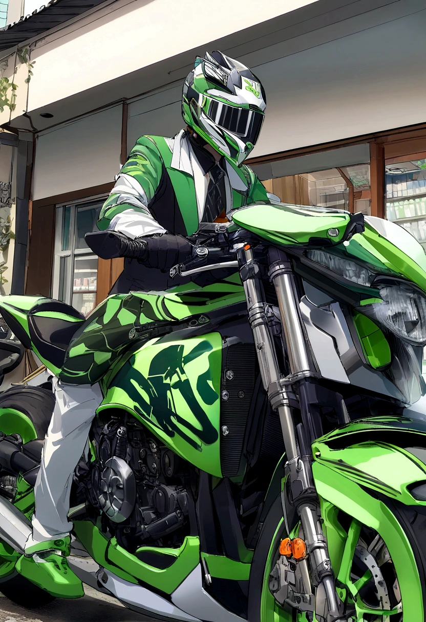 entregador de farmacia, roupas vermelha, moto, caixa de remedio, fundo verde