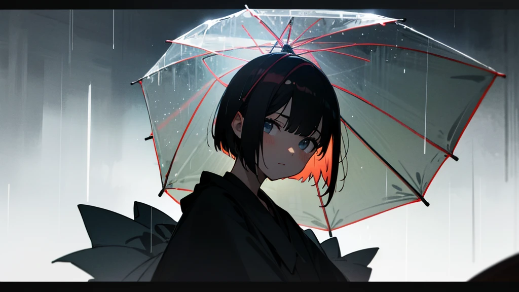 Simple_wallpaper, silhouette, Only the eyes are clear、Little,rain、Short bob hair、Large margins