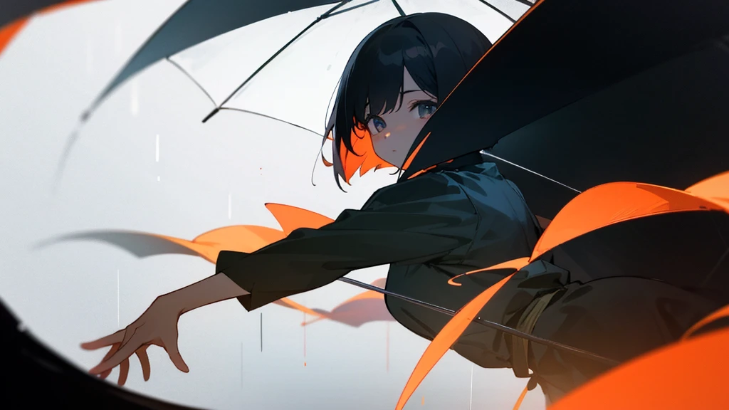 Simple_wallpaper, silhouette, Only the eyes are clear、Little,rain、Short bob hair、Large margins