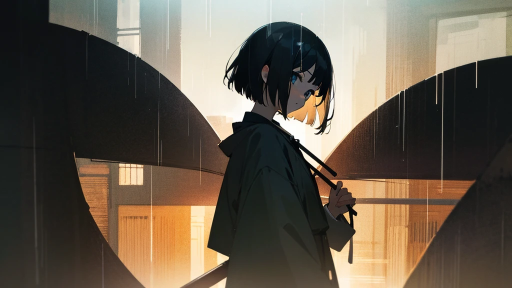 Simple_wallpaper, silhouette, Only the eyes are clear、Little,rain、Short bob hair、Large margins