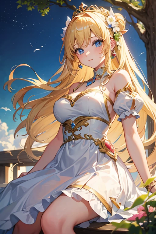 anime girl in a white dress standing in the water, cushart krenz key art feminine, anime goddess, portrait knights of zodiac girl, detailed key anime art, beautiful maiden, trending on artstation pixiv, detailed digital anime art, high detailed official artwork, the goddess artemis smirking, blonde anime girl with long hair, epic light novel art cover