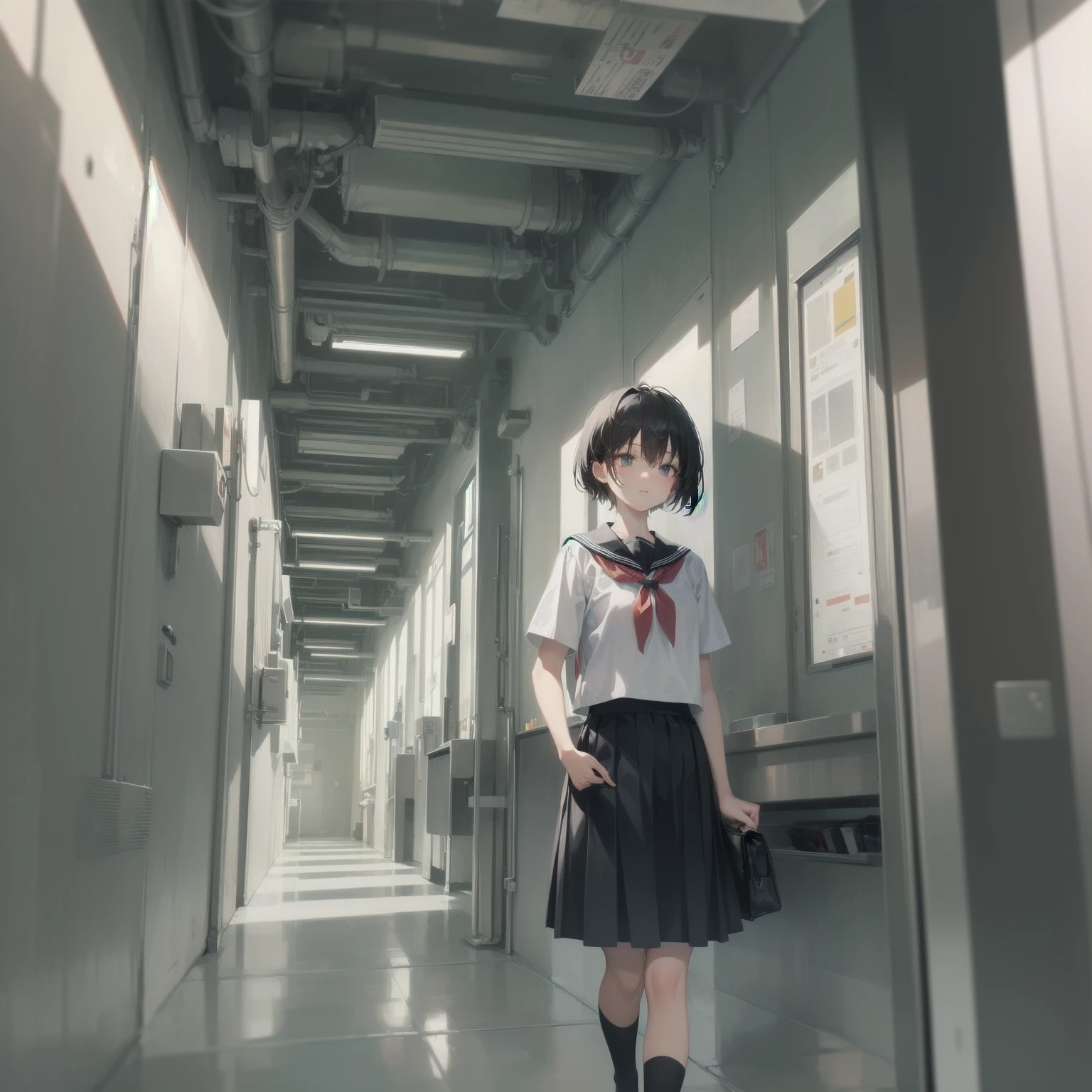 ultra-absurdres-Top quality by artist God, ultra-detailed, high resolution, anime moe artstyle, best anime 8k konachan wallpaper, pixiv contest winner, pool:2810, perfect anatomy,break, 1girl, (Please draw a girl walking sleepily to school alone. )break,(Solo,little female, 13-year-old:1.3),Full limbs, complete fingers,a junior high school student, (very short hair), short cut, flat chest, , small butt, small black eyes, beautiful detailed eyes, well-proportioned iris and pupils, expressive eyes, highres detailed hair, soft expression, salor school_uniform, sailor collar, serahuku, bow, pleated skirt,(Detailed Lighting), (Detailed background), in the School commute route. break,super detailed skin, Best cinematic lighting powered by famous artist, 8k,beauty illustration,photoshop_(medium),very aesthetic,break,((artist:neocoill )), artist:clamp ,artist:carnelian ,artist:kantoku ,