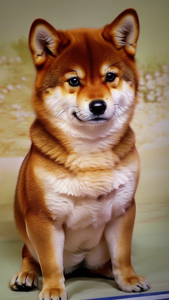 The only character is a Shiba Inu.、The body is fat、Shiba Inu、The posture is like begging.,
Posture is standing、Posture is upright、The camera is taken from a little distance.、The face is facing forward、The body is fat、
