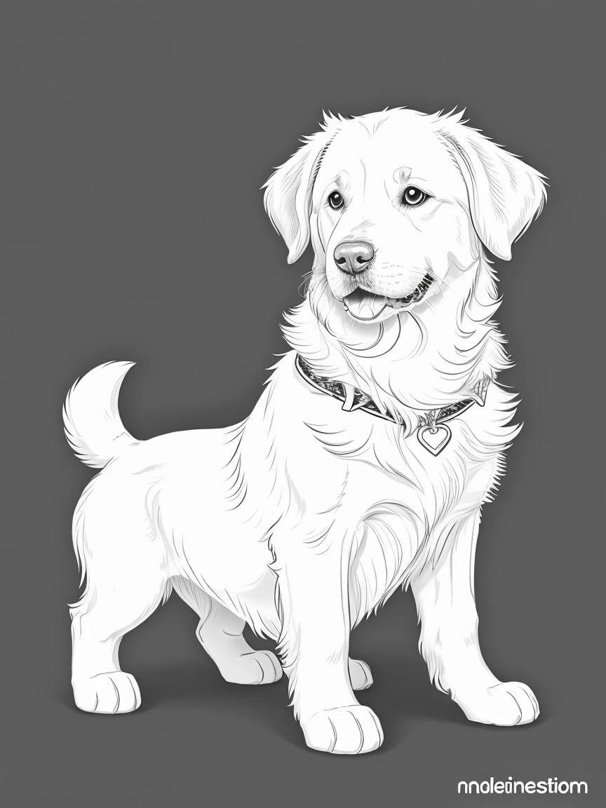 A cute dog Golden Retriever, as a coloring page, a crisp bold outline, and background should be white for coloring pages