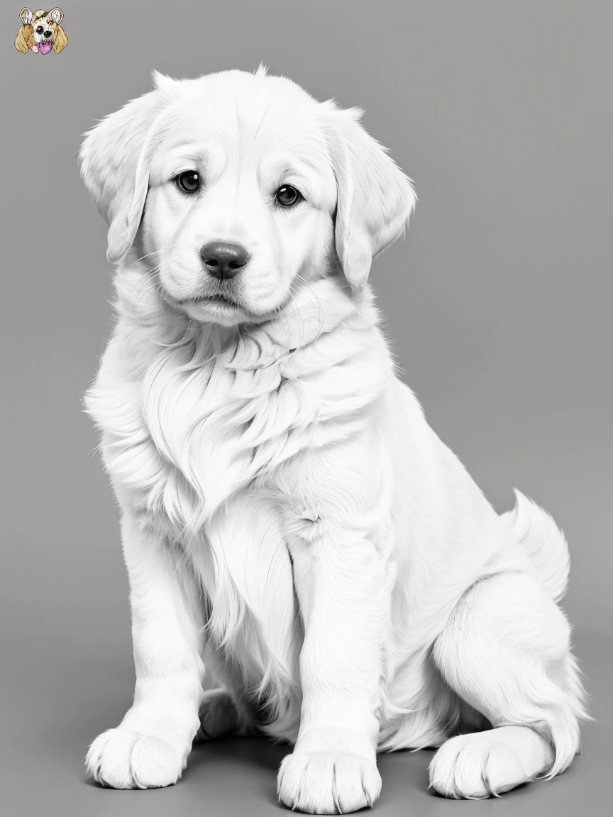 A cute dog Golden Retriever, as a coloring page, a crisp bold outline, and background should be white for coloring pages