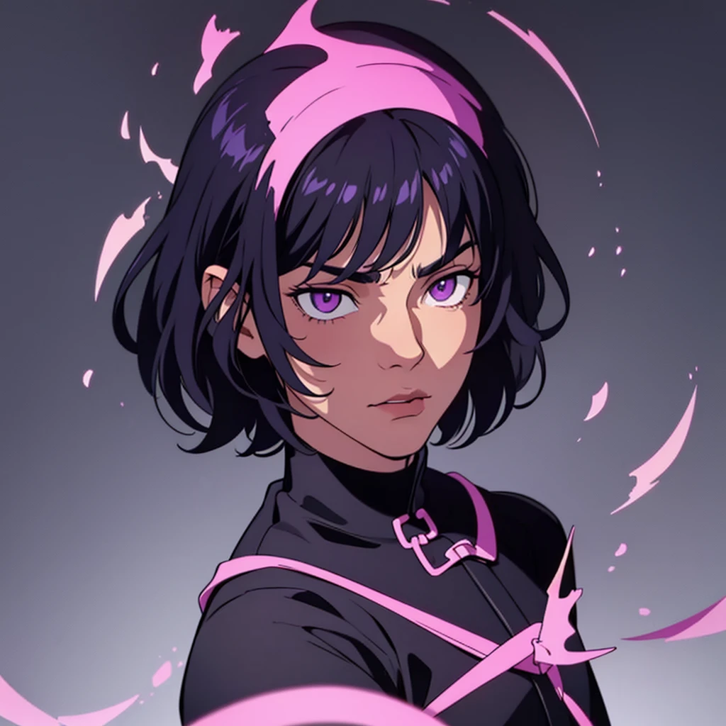 short black hair, highres, high resolution, masterpiece, wide purple eyes, talking, stoic, confident, masterpiece, best quality, highres, 1 man, Ghetto Suguru jujutsu kaisen, straight hair, black hair, short hair, teenager, colorful hair, light background, full body, teenager, colorful parts, symbols, dark , bold, realistic mixing dark lines and loose lines, bold lines, on paper, human man, full body, intimidating pose, stylish outfit, dark theme, beautiful, pretty, modest, standing, male, sharp chin, high cheekbones, white background, highres, high resolution, masterpiece