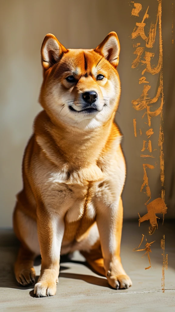 The only character is a Shiba Inu.、The body is fat、Shiba Inu、The posture is like begging.,
Posture is standing、Posture is upright、The camera is taken from a little distance.、The face is facing forward、The body is fat、