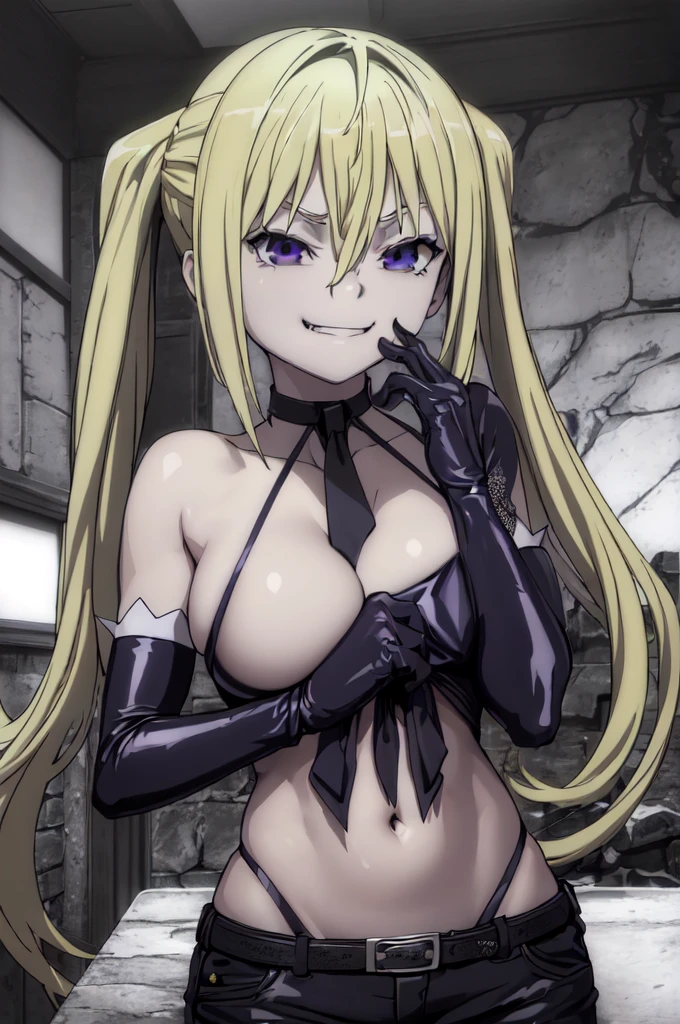 (masterpiece, best quality), 1girl, lieselotte sherlock,high quality, extremely detailed, ,(dark and stormy skies, lightning)(masterpiece:1.0),(Highest_quality:1.0), 超High resolution,4k,Super detailed, 8K, HDR, High resolution, disorganized:1.2, twintail,,looking at viewer,latex,elbow gloves,,, ,official art,short pants,(beautiful_face:1.5),(narrow_waist),,Highly detailed CG Unity 8K wallpaper, perfect lighting,laugh at,too evil smile,too evil smirk,looking down at viewer,upper body,smile bad,deep shaded face,too evil fall,