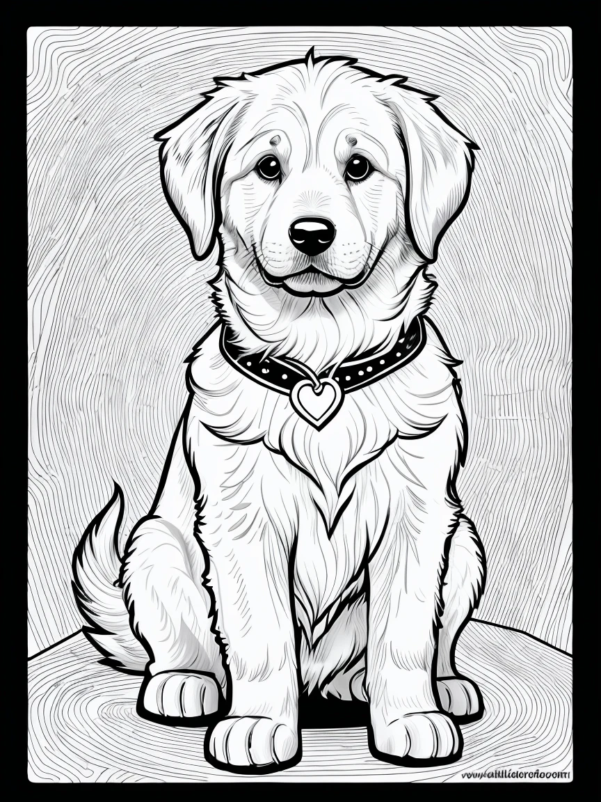 A cute dog Golden Retriever, as a coloring page, a crisp bold black outline, and background should be white for coloring pages