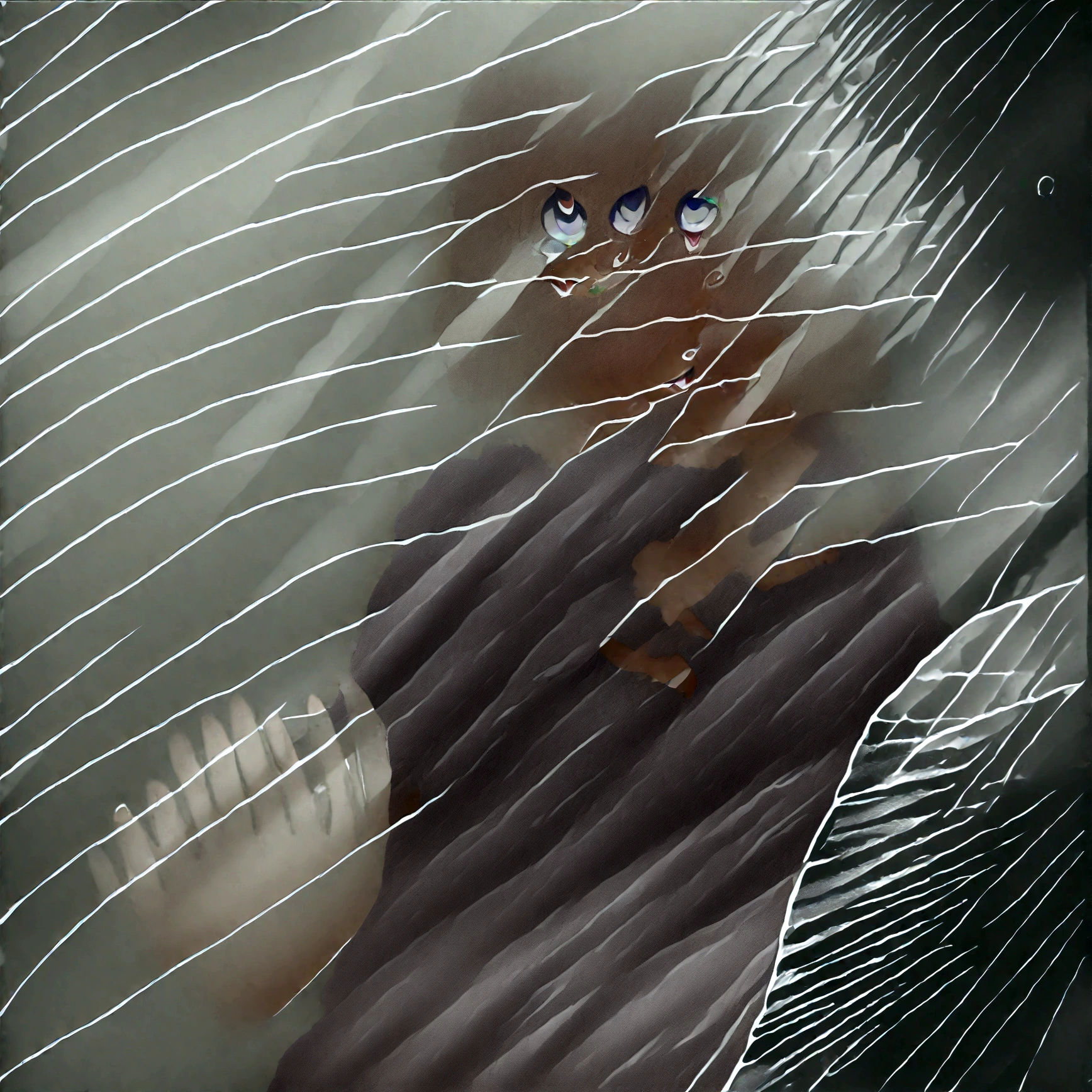 Ultra-high resolution,masterpiece, Attention to detail, highest quality, 4K,Silver braided short bob,(Heavy chest,Captivating body、Ultra-detailed skin、Beautiful Eyes、Detailed Background),1 girl、Ahegao,(Peering into the glass、Press your chest against the glass,Put your hand on the glass, Chest on glass:1.5),palm