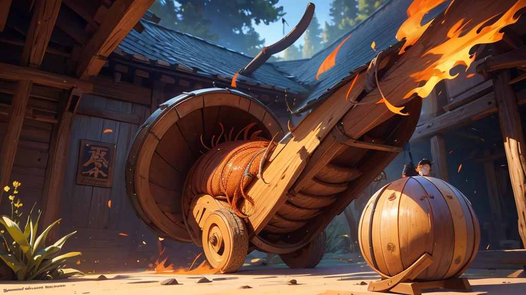a wooden barrel filled with super big giant centipede, wooden barrel,