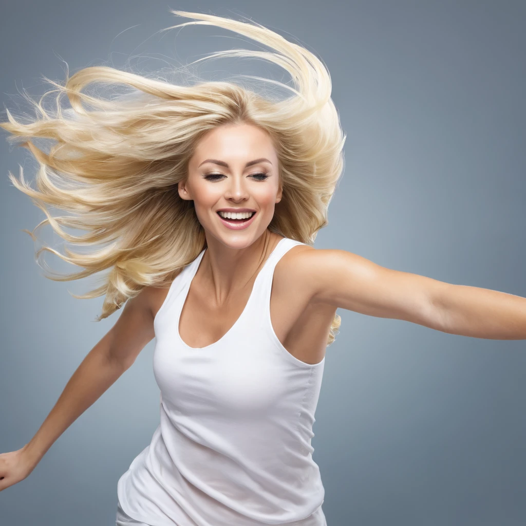 Blond woman flying hair