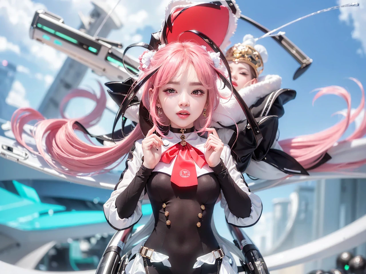 A cute girl with big eyes, facing the audience, detailed facial details, dressed in pink armor --auto --s2