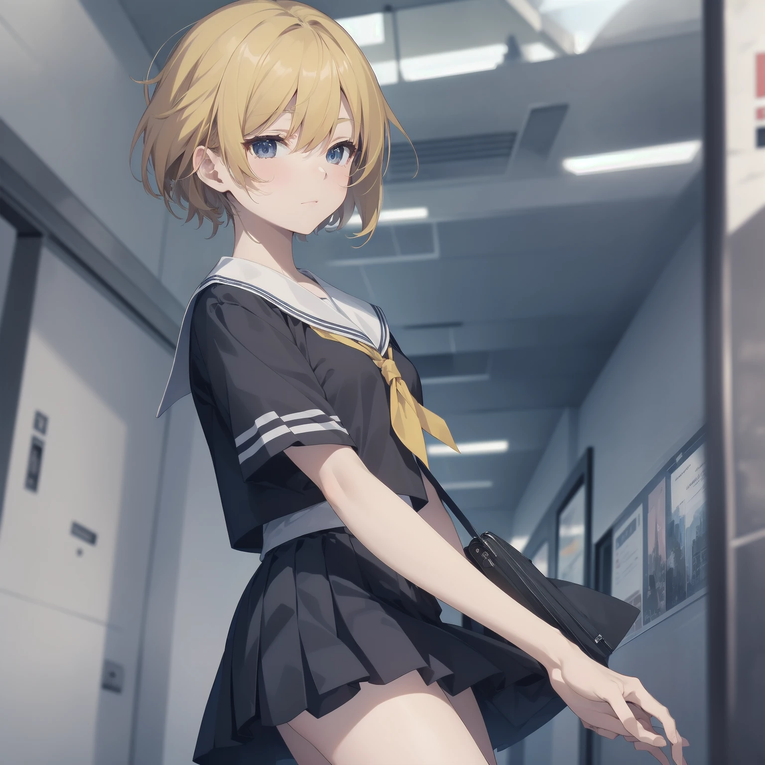 ultra-absurdres-Top quality by artist God, ultra-detailed, high resolution, anime moe artstyle, best anime 8k konachan wallpaper, pixiv contest winner, pool:2810, perfect anatomy,break, 1girl, (Please draw a girl walking sleepily to school alone. )break,(Solo,little female, -yeld:1.Full limbs, complete fingers,a junior hihort hair), short cut, flat chest, , small butt, small black eyes, beautiful detailed eyes, well-proportioned iris and pupils, expressive eyes, highres detailed hair, soft expression, salor school_uniform, sailor collar, serahuku, bow, pleated skirt,(Detailed Lighting), (Detailed background), in the School commute route. break,super detailed skin, Best cinematic lighting powered by famous artist, 8k,beauty illustration,photoshop_(medium),very aesthetic,break,((artist:neocoill )), artist:clamp ,artist:carnelian ,artist:kantoku ,