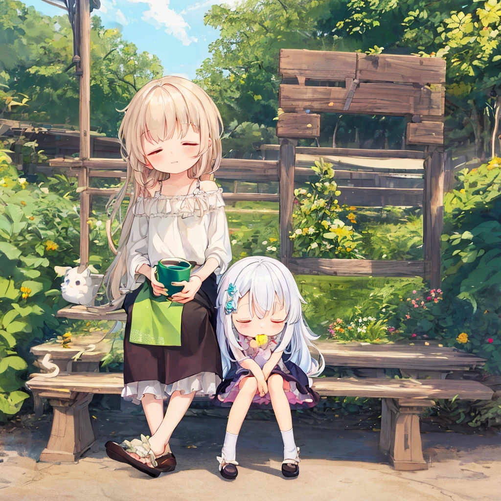 Little fairy、sitting on the edge of a coffee cup、highest quality、masterpiece、Official Art、16k、so beautiful、Very detailed、Ultra-fine、Confused、A warm, pastel-colored world、Cute and fluffy、Chibi sleeping in a coffee cup、Close your eyes and take a nap.、