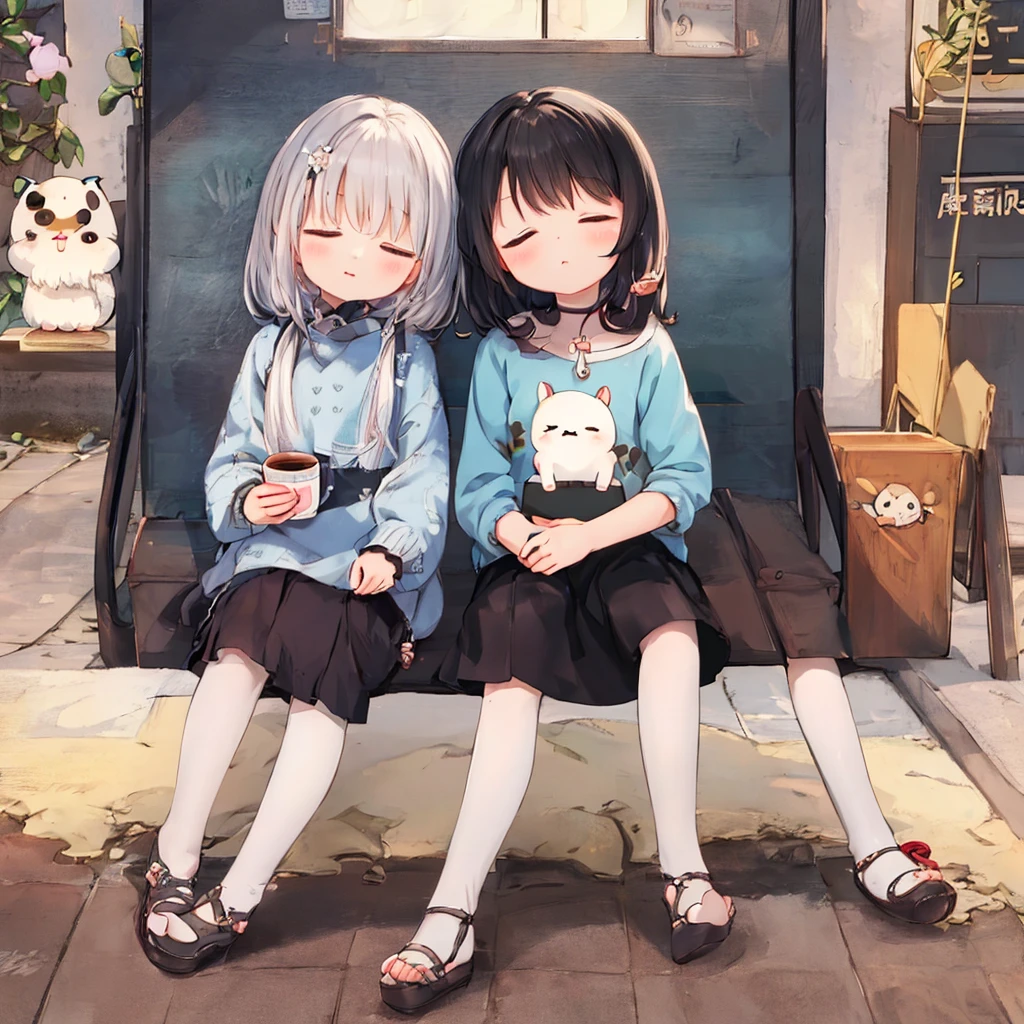 Little fairy、sitting on the edge of a coffee cup、highest quality、masterpiece、Official Art、16k、so beautiful、Very detailed、Ultra-fine、Confused、A warm, pastel-colored world、Cute and fluffy、Chibi sleeping in a coffee cup、Close your eyes and take a nap.、