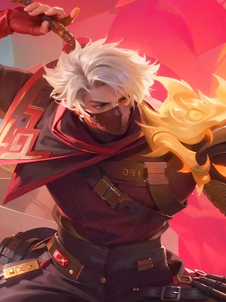 a close up of a guy with a steampunk mask on, Best quality, masterpiece, detailed skin texture, detailed clothes texture, detailed face, super detail, 8k, intricate detail, 1 boy, The color doesn't change, Muscle guy, 1 guy, strong red eye glow.