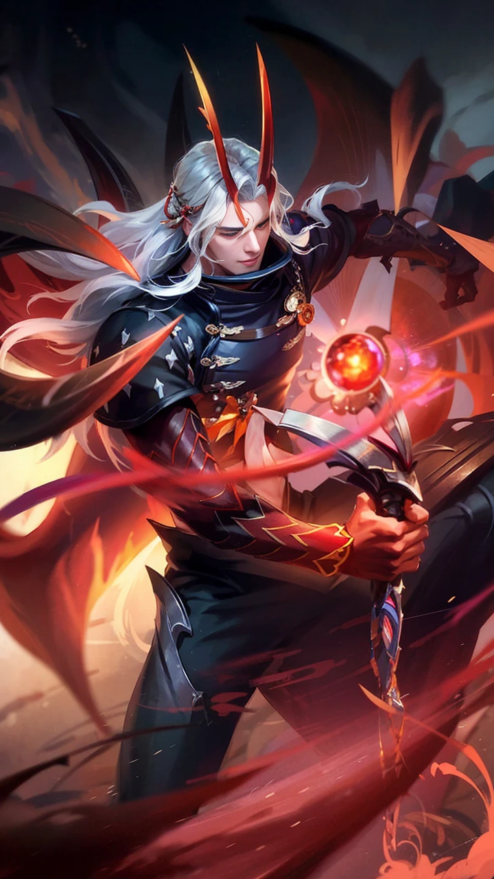 Best quality, masterpiece, detailed skin texture, detailed clothes texture, detailed face, super detail, 8k, intricate detail, 1 boy, The color doesn't change, Muscle guy, 1 guy, smile, a close up of a person with a fan in their hand, heise jinyao, inspired by Huang Shen, zhao yun, keqing from genshin impact, zhongli from genshin impact, bian lian, onmyoji portrait, inspired by Shen Zhou, inspired by Pu Hua, zenra taliyah, sylas, onmyoji detailed art