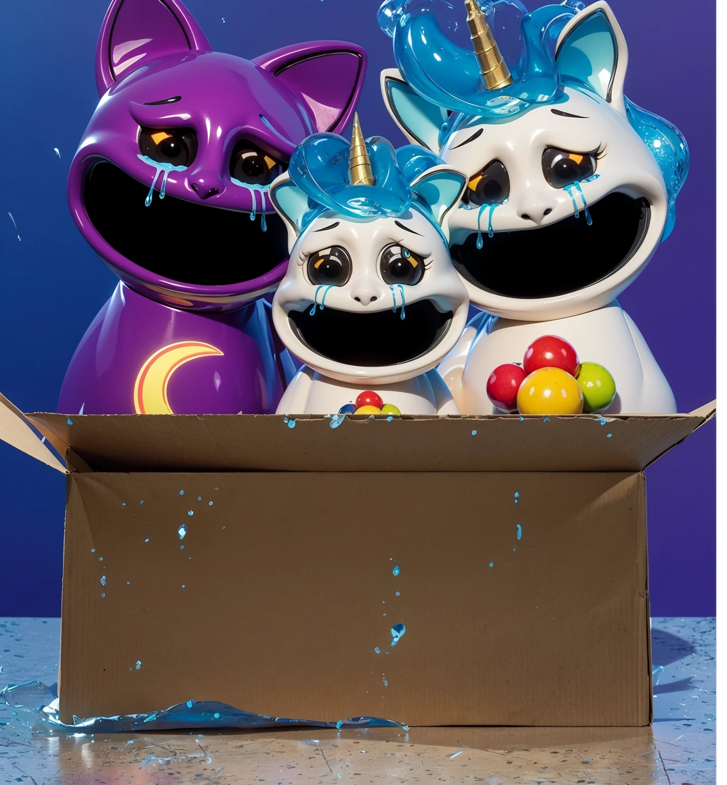 The image depicts a cardboard box floating on the surface of the water. cardboard boxThe box is open on one side, and the background is dark blue, providing cardboard boxa contrast to the brown color of the cardboard. Water droplets are visible on the surface of the box, indicating that it is partially wet. cloudscartoon rendering cardboard box key frame, cute 3D rendering,,Create ultra sharp цветной рендеринг zbrush. perfect cgi, cgi art cardboard boxcreated only with gradients, smooth silhouette, cardboard boxCreate ultra sharp skin, high intensitycardboard box refraction, (plastic material), most beautiful vfx,cardboard box blue background, plastic refractions, glossy texturecardboard box, smooth 3d model, multiple light sources, rim light, sharp post effectscardboard box render, (glossy cardboard boxplastic texture with multiple big light probe refractions), perfect cgi, cgi art cardboard boxcreated only with gradients, smooth silhouette, high intensity refraction, (plastic material), most beautiful vfx, blue background
