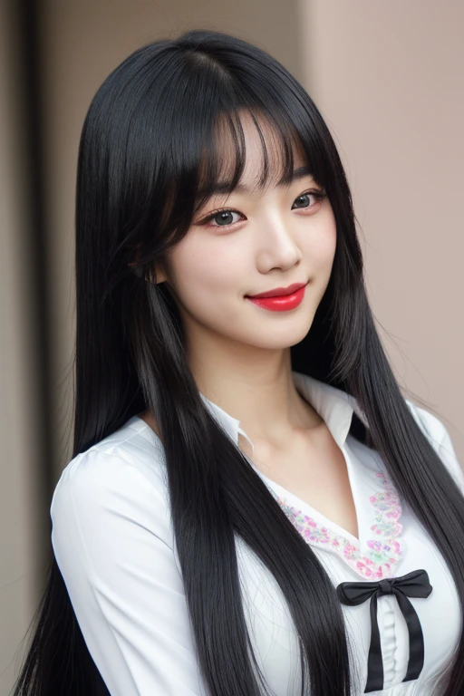 1 korean girl, solo, sexy girl, strikingly beautiful, black hair, big breasts, delicate facial features, porcelain skin, red lips, eyes hook the soul seduces you, ((masterpiece, amazing quality)), (unity 8k wallpaper), (absurdres), (ultra detailed, ultra highres:1.5), (sharp focus), (insanely detailed), extremely detailed CG, beautiful face, super fine illustration, pastel colors, kawaii, cute colors
1girl, (long straight hair:1.3), black hair, (extremely detailed hair), closed eyes, smile, open mouth, (black serafuku:1.5), (extremely detailed skin)