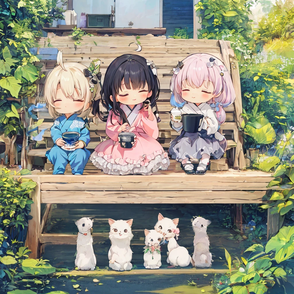 (((highest quality、最高masterpiece、Official Art、The best dynamic composition)))、Little fairy、sitting on the edge of a coffee cup、highest quality、masterpiece、Official Art、16k、so beautiful、Very detailed、Ultra-fine、Confused、A warm, pastel-colored world、Cute and fluffy、Chibi sleeping in a coffee cup、Close your eyes and take a nap.、