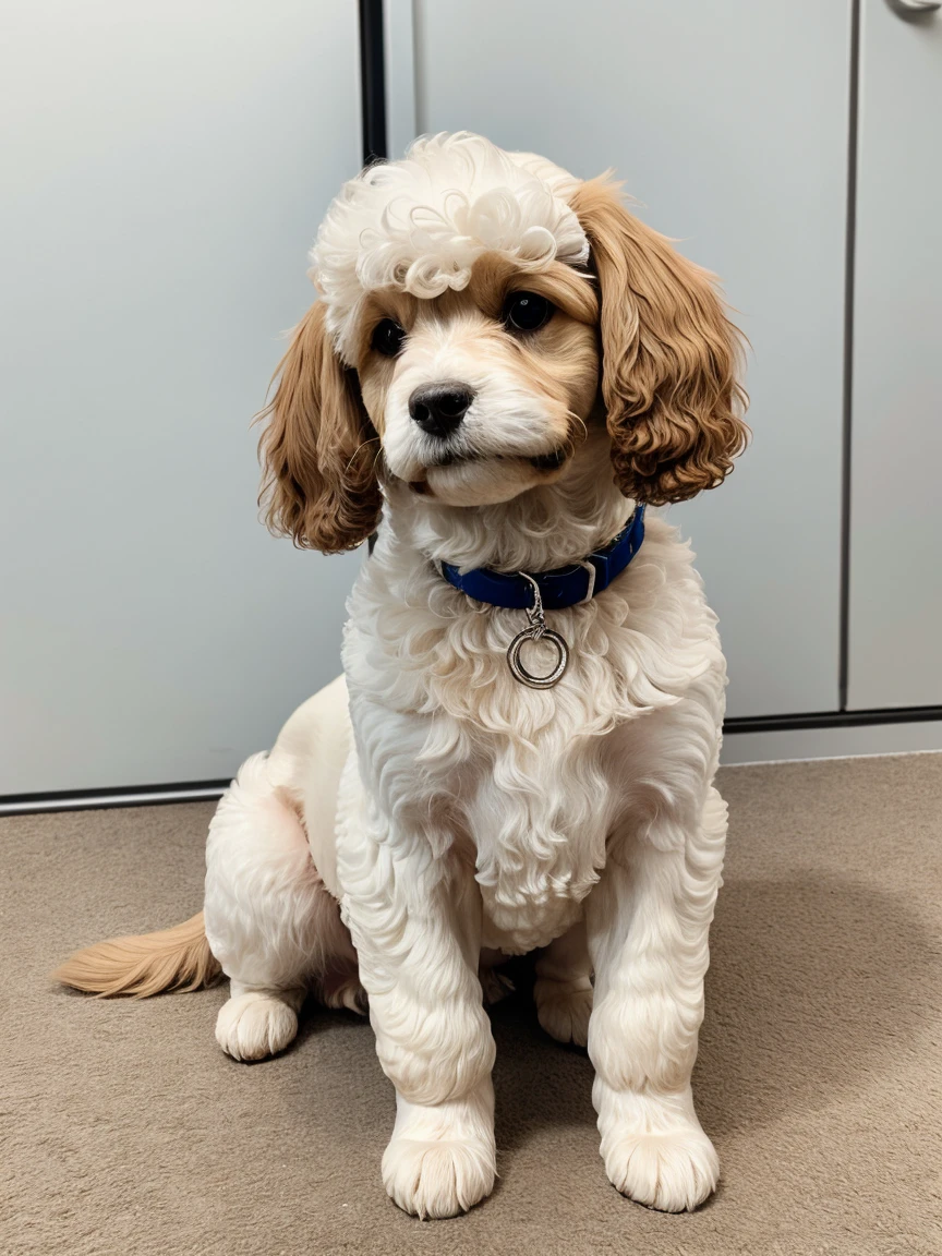 A cute dog Poodle, as a coloring page, a crisp bold outline, and background should be white for coloring pages