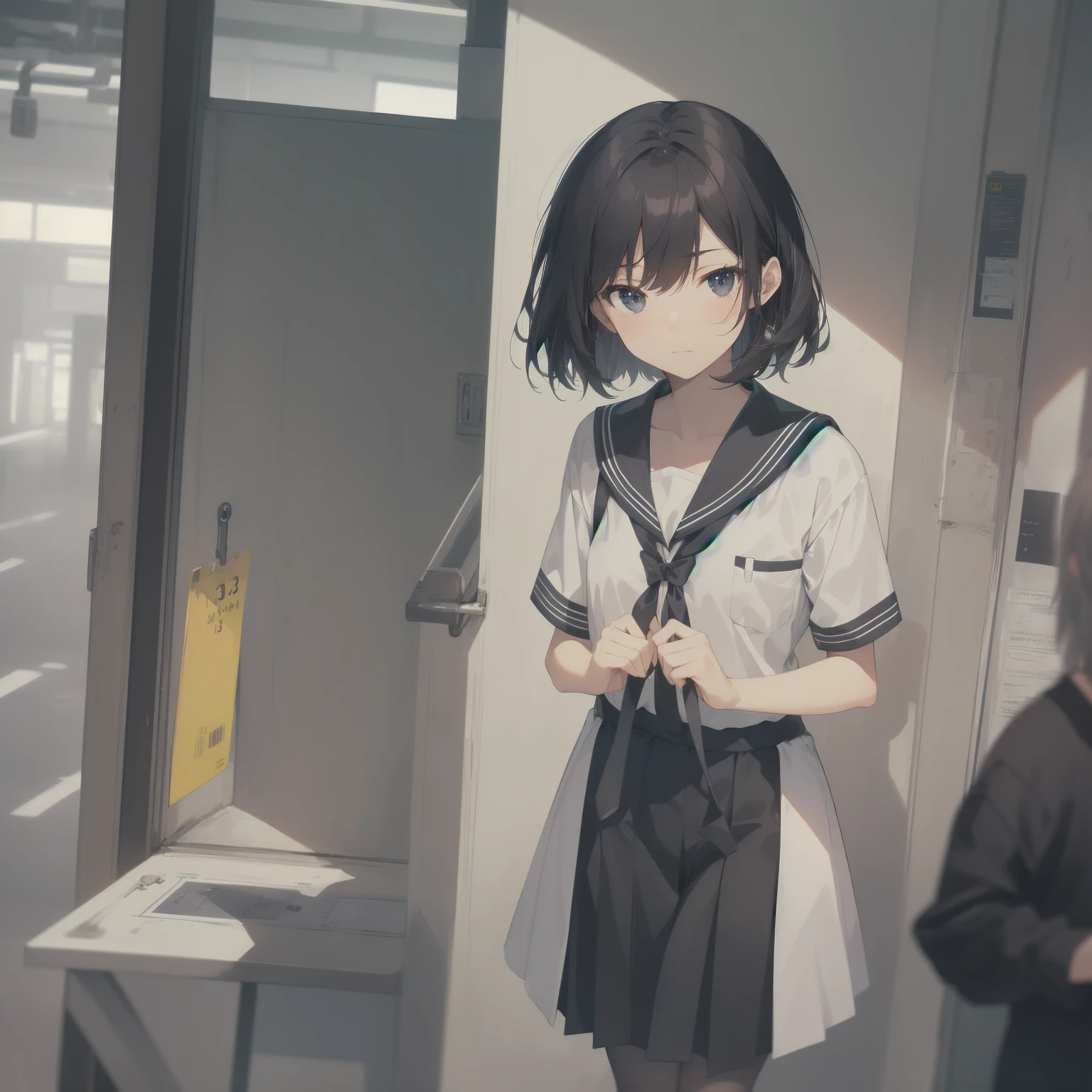 ultra-absurdres-Top quality by artist God, ultra-detailed, high resolution, anime moe artstyle, best anime 8k konachan wallpaper, pixiv contest winner, pool:2810, perfect anatomy,break, 1girl, (Please draw a girl walking sleepily to school alone. )break,(Solo,little female, 13-year-old:1.3),Full limbs, complete fingers,a junior high school student, (very short hair), short cut, flat chest, , small butt, small black eyes, beautiful detailed eyes, well-proportioned iris and pupils, expressive eyes, highres detailed hair, soft expression, salor school_uniform, sailor collar, serahuku, bow, pleated skirt,(Detailed Lighting), (Detailed background), in the School commute route. break,super detailed skin, Best cinematic lighting powered by famous artist, 8k,beauty illustration,photoshop_(medium),very aesthetic,break,((artist:neocoill )), artist:clamp ,artist:carnelian ,artist:kantoku ,
