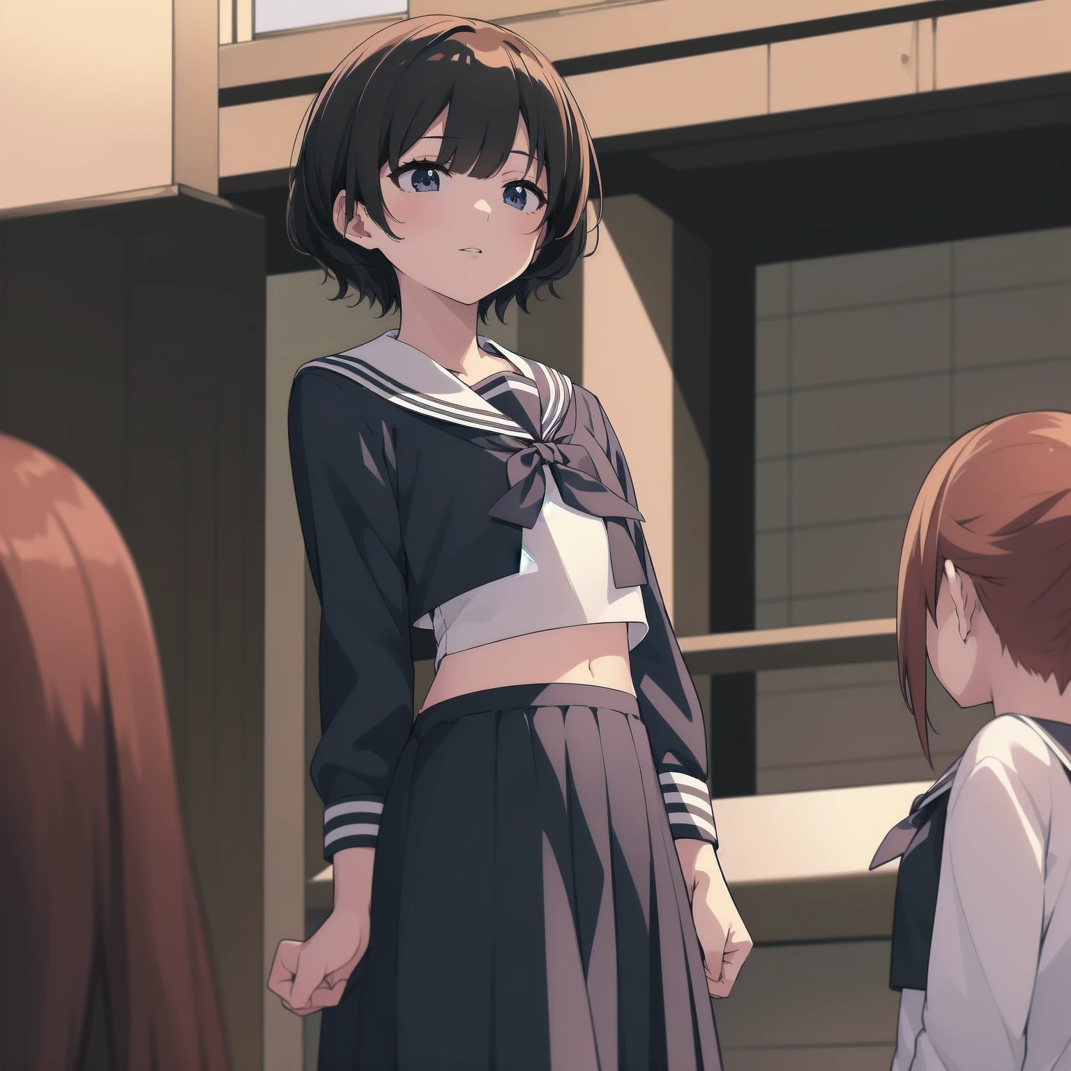 ultra-absurdres-Top quality by artist God, ultra-detailed, high resolution, anime moe artstyle, best anime 8k konachan wallpaper, pixiv contest winner, pool:2810, perfect anatomy,break, 1girl, (Please draw a girl walking sleepily to school alone. )break,(Solo,little female, 13-year-old:1.3),Full limbs, complete fingers,a junior high school student, (very short hair), short cut, flat chest, , small butt, small black eyes, beautiful detailed eyes, well-proportioned iris and pupils, expressive eyes, highres detailed hair, soft expression, salor school_uniform, sailor collar, serahuku, bow, pleated skirt,(Detailed Lighting), (Detailed background), in the School commute route. break,super detailed skin, Best cinematic lighting powered by famous artist, 8k,beauty illustration,photoshop_(medium),very aesthetic,break,((artist:neocoill )), artist:clamp ,artist:carnelian ,artist:kantoku ,