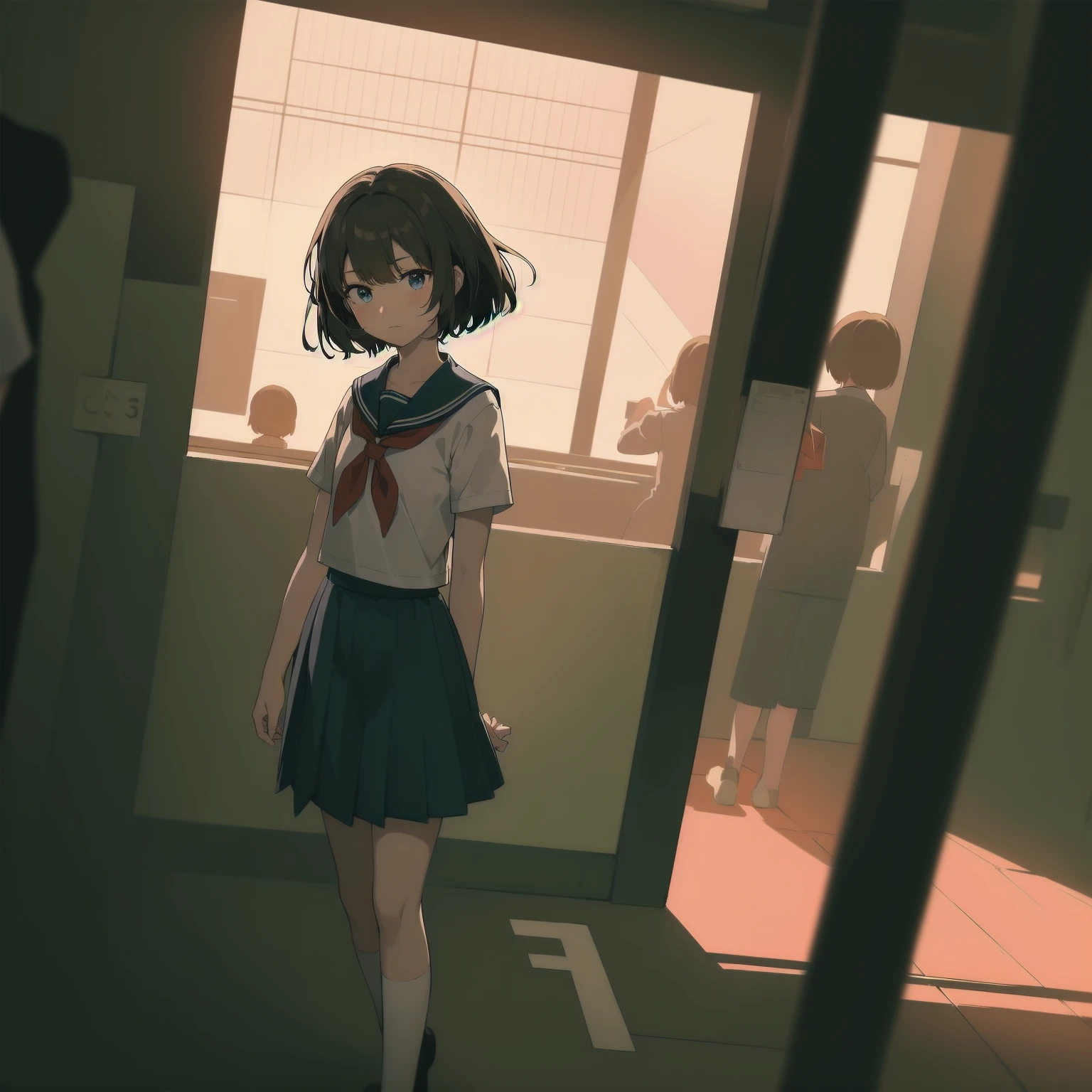 ultra-absurdres-Top quality by artist God, ultra-detailed, high resolution, anime moe artstyle, best anime 8k konachan wallpaper, pixiv contest winner, pool:2810, perfect anatomy,break, 1girl, (Please draw a girl walking sleepily to school alone. )break,(Solo,little female, 13-year-old:1.3),Full limbs, complete fingers,a junior high school student, (very short hair), short cut, flat chest, , small butt, small black eyes, beautiful detailed eyes, well-proportioned iris and pupils, expressive eyes, highres detailed hair, soft expression, salor school_uniform, sailor collar, serahuku, bow, pleated skirt,(Detailed Lighting), (Detailed background), in the School commute route. break,super detailed skin, Best cinematic lighting powered by famous artist, 8k,beauty illustration,photoshop_(medium),very aesthetic,break,((artist:neocoill )), artist:clamp ,artist:carnelian ,artist:kantoku ,
