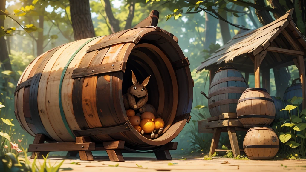 a wooden barrel filled with super big giant bugs and insects, wooden barrel, 