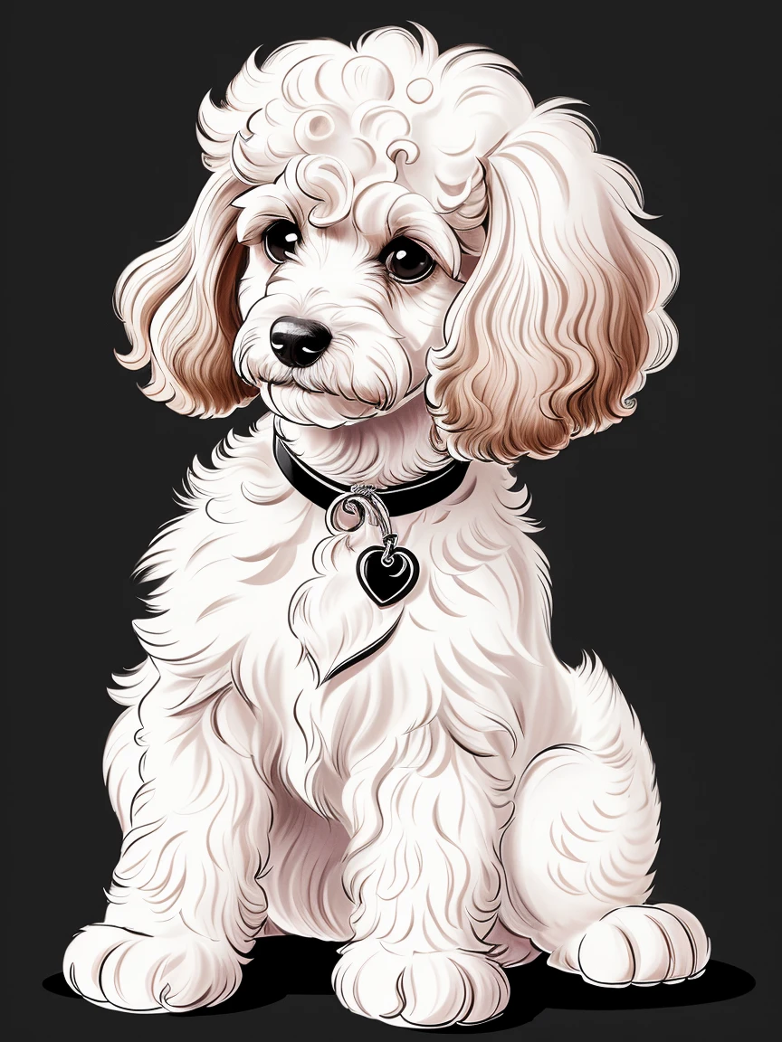 A cute dog Poodle, as a coloring page, a crisp bold black outline, and background should be white for coloring pages, illustration