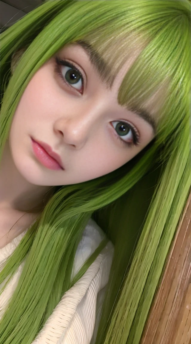 highest quality masterpiece 8K Ultra-detailed Face Yellow-green hairの美女 Yellow-green hair Selfie