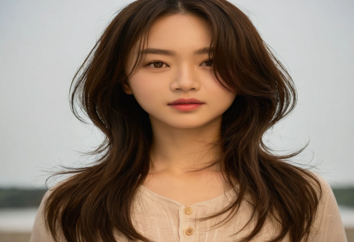 Best Quality, 8k, Masterpiece, (Portrait: 1.3), (photo realistic:1.4), (hyper realistic:1.4), Sharp Focus, looking at viewer, (smoother lighting:1.1), (increase cinematic lighting quality:0.9), realistic lighting, backlighting, light on face, ray trace, (brightening light:1.2), (Increase quality:1.4), sharp detail, (best quality real texture skin:1.4), finely detailed eyes, black_eyes, finely detailed face, 25 year old Korean woman, (white formal_shirt:1.4), (Create an image maintaining the original base model hairstyle:1.5)