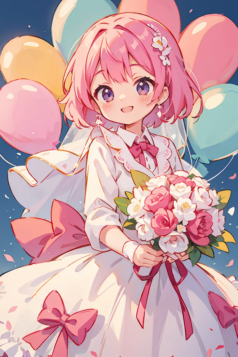 wedding、Balloons on background、bouquet、smile、Pink hair