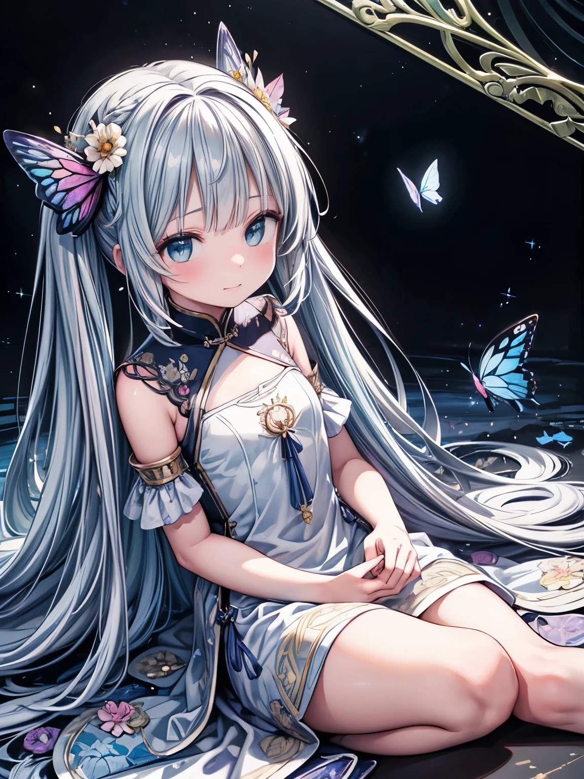 (masterpiece、highest quality、highest quality、Official Art、Beautiful and beautiful:1.2)、(One Girl:1.3)Hatsune Miku、Twin tails,Beautiful breasts,(((masterpiece))), ((Best Quality, Ultra-fine illustrations, Beautiful and delicate water)),Depth of written boundary, Amazing 8K CG wallpaper, ( Delicate Light), ((Cinema Lighting)),(Portraiture),Portrait Lens,(((Alphonse Mucha))),((Fantasy Style)),((Shine)),(((Tarot Cards)))
(Young girl),(((China_China dress))),(Delicate eyelashes),((Cute anime face)),(Very delicate and beautiful),(hair_flower),(gem),(crystallization),((colored inner long hair)),(Multicolor),(Beautifully detailed face ),((( detailed long hair ))),floating long hair,gradient hair,(race),(ribbon),((Crown)),(Detailed cloth)
((butterfly)),(detailed butterfly) ,(Multicolor butterfly),
(neon palette),((detailed flowers)) ,((Multicolor flowers)),(flowers_Surrounded),(butterfly_Surrounded)(((Fill the screenflowerが咲く))),((Fill the screen))