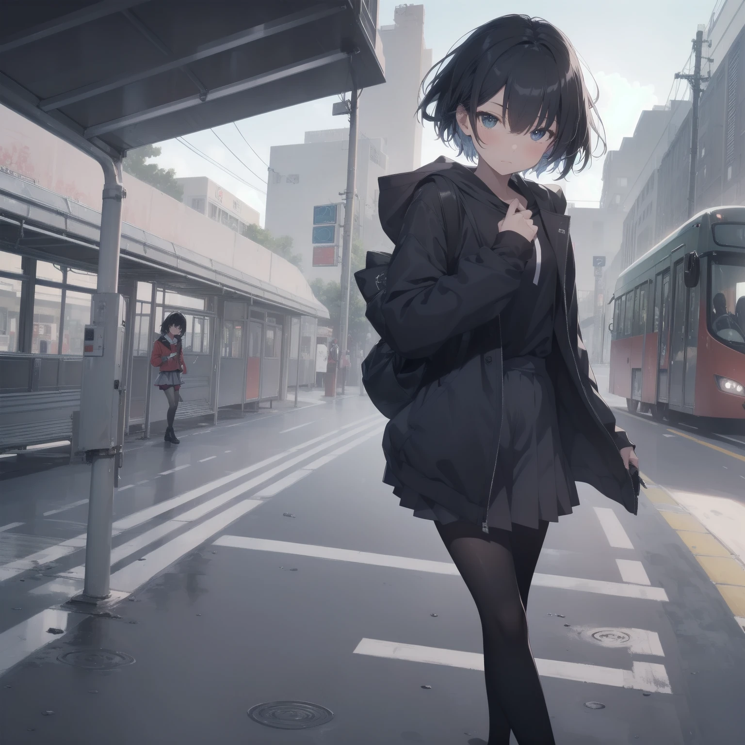 ultra-absurdres-Top quality by artist God, ultra-detailed, high resolution, anime moe artstyle, best anime 8k konachan wallpaper, pixiv contest winner, pool:2810, perfect anatomy,break, 1girl, (Please draw a girl walking sleepily to school alone. )break,(Solo,little female, -yeld:1.Full limbs, complete fingers,a junior hihort hair), short cut, flat chest, , small butt, small black eyes, beautiful detailed eyes, well-proportioned iris and pupils, expressive eyes, highres detailed hair, soft expression, salor school_uniform, sailor collar, serahuku, bow, pleated skirt,(Detailed Lighting), (Detailed background), in the School commute route. break,super detailed skin, Best cinematic lighting powered by famous artist, 8k,beauty illustration,photoshop_(medium),very aesthetic,break,((artist:neocoill )), artist:clamp ,artist:carnelian ,artist:kantoku ,