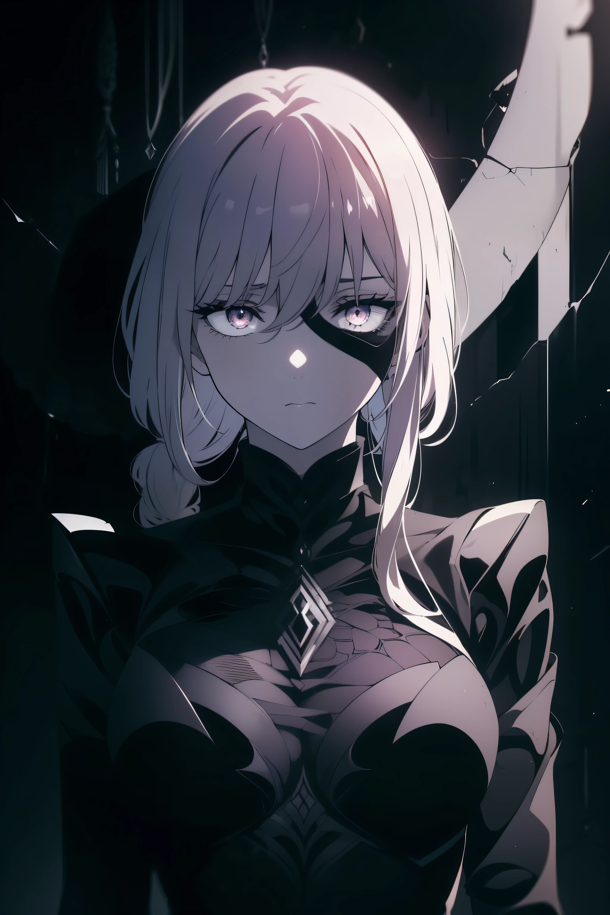 A skilled assassin from the shadows, rumored to be able to manipulate darkness and light. Whispered to be working for mysterious organizations, Kaelara is a silent and deadly force to be reckoned with.
Prompt: 1girl, night, standing, ((shadowy figure, no visible face)), ((dark clothing)), ((gloved hands)), (long silver hair in ponytail), pale skin, ((dark eyes)), ((glowing_eyes)), (((ultra detailed face, beautiful and detailed eyes:0.9))), ((centered)), (wide shot), facing away from viewer, ((small figure)), ((dark atmosphere)), ((dark ambient light)), ((ominous shadows)), (low breasts, looking over shoulder), ((serious expression)), ((perfect pose)), ((low key)), (dark background), 25 years old, ((fearless)), ((intimidating)), ((high contrast))