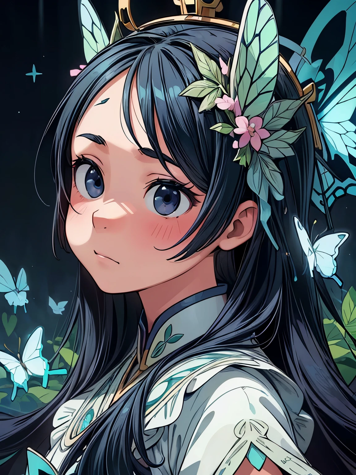 (masterpiece、highest quality、highest quality、Official Art、Beautiful and beautiful:1.2)、(One Girl:1.3)Hatsune Miku、Twin tails,Beautiful breasts,(((masterpiece))), ((Best Quality, Ultra-fine illustrations, Beautiful and delicate water)),Depth of written boundary, Amazing 8K CG wallpaper, ( Delicate Light), ((Cinema Lighting)),(Portraiture),Portrait Lens,(((Alphonse Mucha))),((Fantasy Style)),((Shine)),(((Tarot Cards)))
(Young girl),(((China_China dress))),(Delicate eyelashes),((Cute anime face)),(Very delicate and beautiful),(hair_flower),(gem),(crystallization),((colored inner long hair)),(Multicolor),(Beautifully detailed face ),((( detailed long hair ))),floating long hair,gradient hair,(race),(ribbon),((Crown)),(Detailed cloth)
((butterfly)),(detailed butterfly) ,(Multicolor butterfly),
(neon palette),((detailed flowers)) ,((Multicolor flowers)),(flowers_Surrounded),(butterfly_Surrounded)(((Fill the screenflowerが咲く))),((Fill the screen))