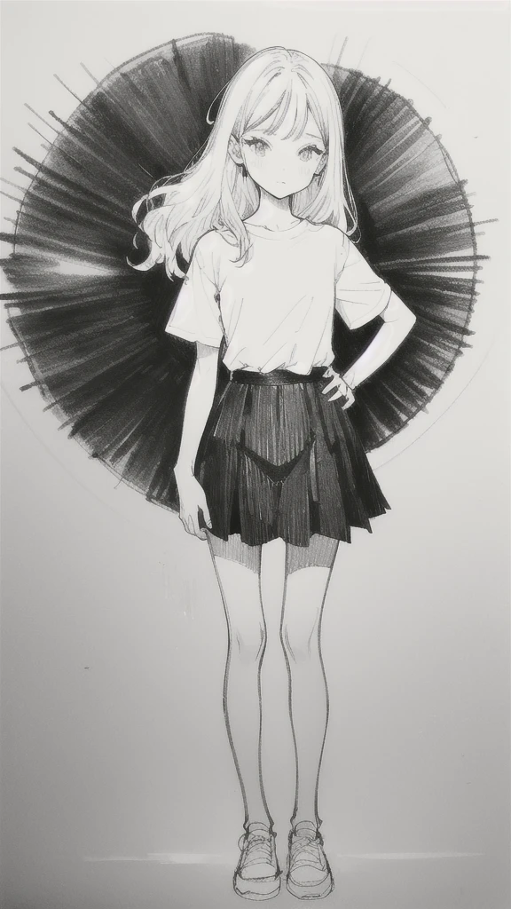 One Girl,Line art,Monochrome,sketch,Pencil drawing,Traditional Media,One Girl, 黒いskirtフェンス, Long Hair Shirt, Short sleeve, skirt, alone、Cute Teenage Girls, ,Beautiful portrait、Delicate body、Line art,Monochrome,sketch,Pencil drawing,Traditional Media,One Girl, black skirt fence, Long Hair Shirt, Short sleeves, skirt, alone、Are standing, (Cute Teenage Girl, alone),Beautiful portrait、Delicate body、Full Body Lesbian、Respect、