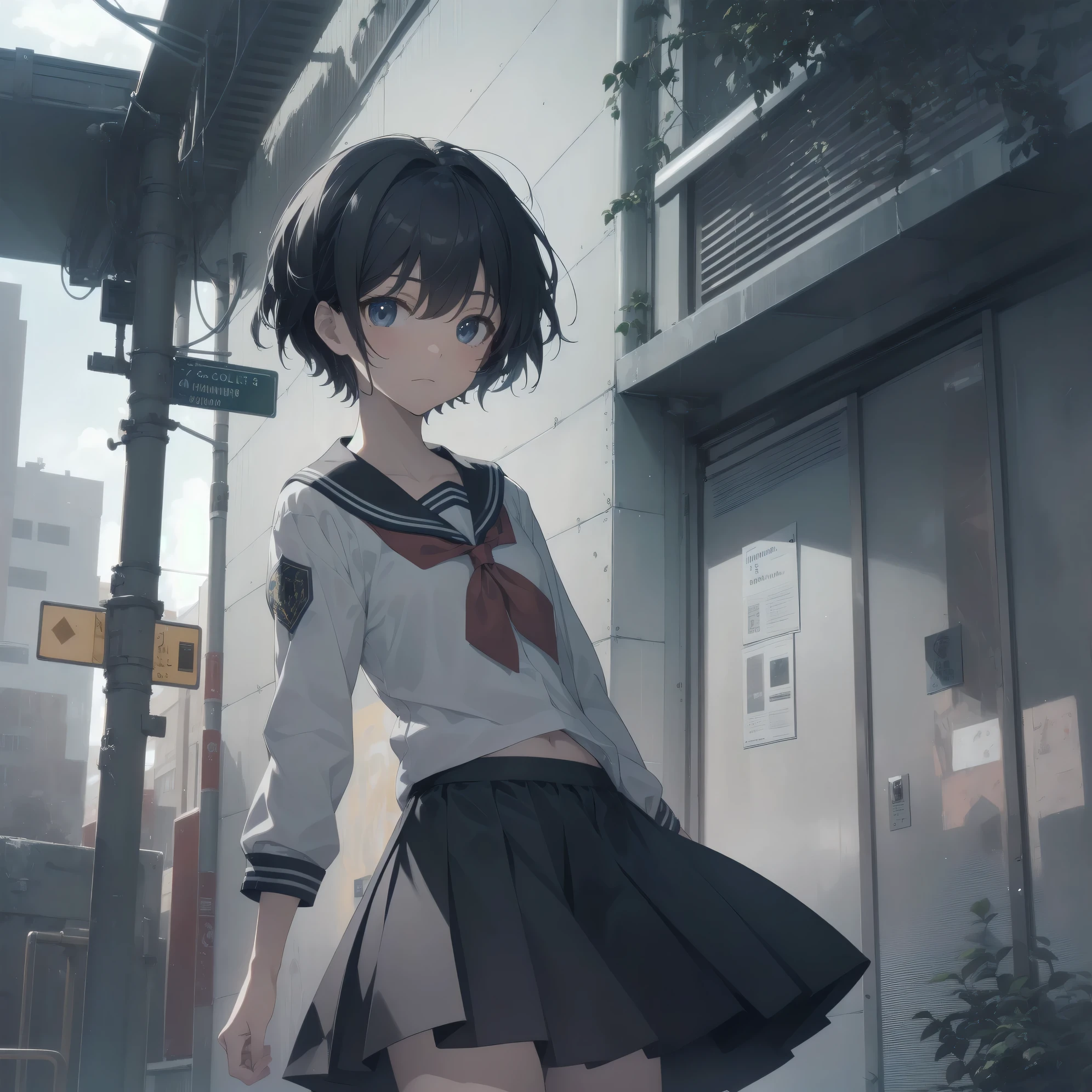 ultra-absurdres-Top quality by artist God, ultra-detailed, high resolution, anime moe artstyle, best anime 8k konachan wallpaper, pixiv contest winner, pool:2810, perfect anatomy,break, 1girl, (Please draw a girl walking sleepily to school alone. )break,(Solo,little female, 13-year-old:1.3),Full limbs, complete fingers,a junior high school student, (very short hair), short cut, flat chest, , small butt, small black eyes, beautiful detailed eyes, well-proportioned iris and pupils, expressive eyes, highres detailed hair, soft expression, salor school_uniform, sailor collar, serahuku, bow, pleated skirt,(Detailed Lighting), (Detailed background), in the School commute route. break,super detailed skin, Best cinematic lighting powered by famous artist, 8k,beauty illustration,photoshop_(medium),very aesthetic,break,((artist:neocoill )), artist:clamp ,artist:carnelian ,artist:kantoku ,
