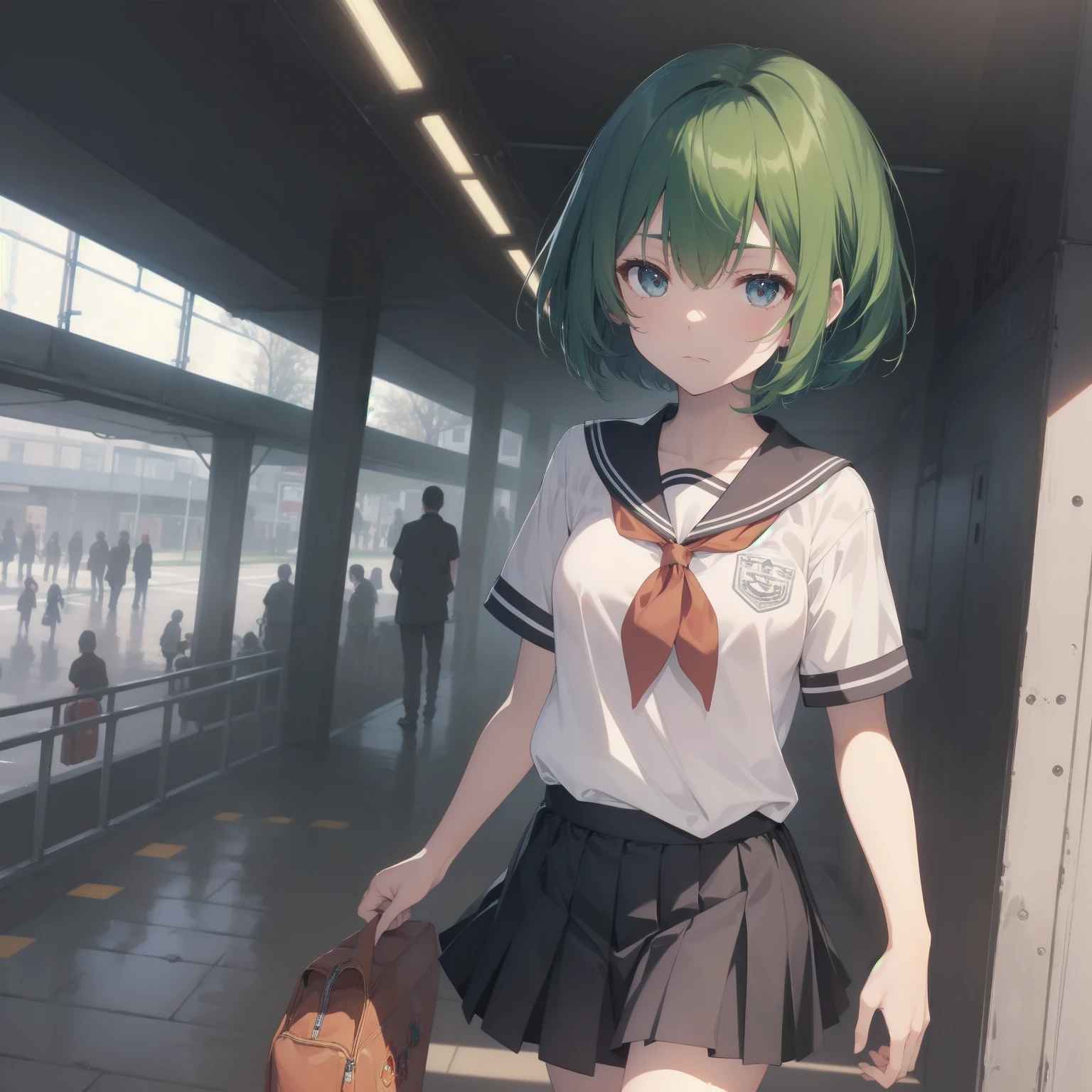 ultra-absurdres-Top quality by artist God, ultra-detailed, high resolution, anime moe artstyle, best anime 8k konachan wallpaper, pixiv contest winner, pool:2810, perfect anatomy,break, 1girl, (Please draw a girl walking sleepily to school alone. )break,(Solo,little female, -yeld:1.Full limbs, complete fingers,a junior hihort hair), short cut, flat chest, , small butt, small black eyes, beautiful detailed eyes, well-proportioned iris and pupils, expressive eyes, highres detailed hair, soft expression, salor school_uniform, sailor collar, serahuku, bow, pleated skirt,(Detailed Lighting), (Detailed background), in the School commute route. break,super detailed skin, Best cinematic lighting powered by famous artist, 8k,beauty illustration,photoshop_(medium),very aesthetic,break,((artist:neocoill )), artist:clamp ,artist:carnelian ,artist:kantoku ,